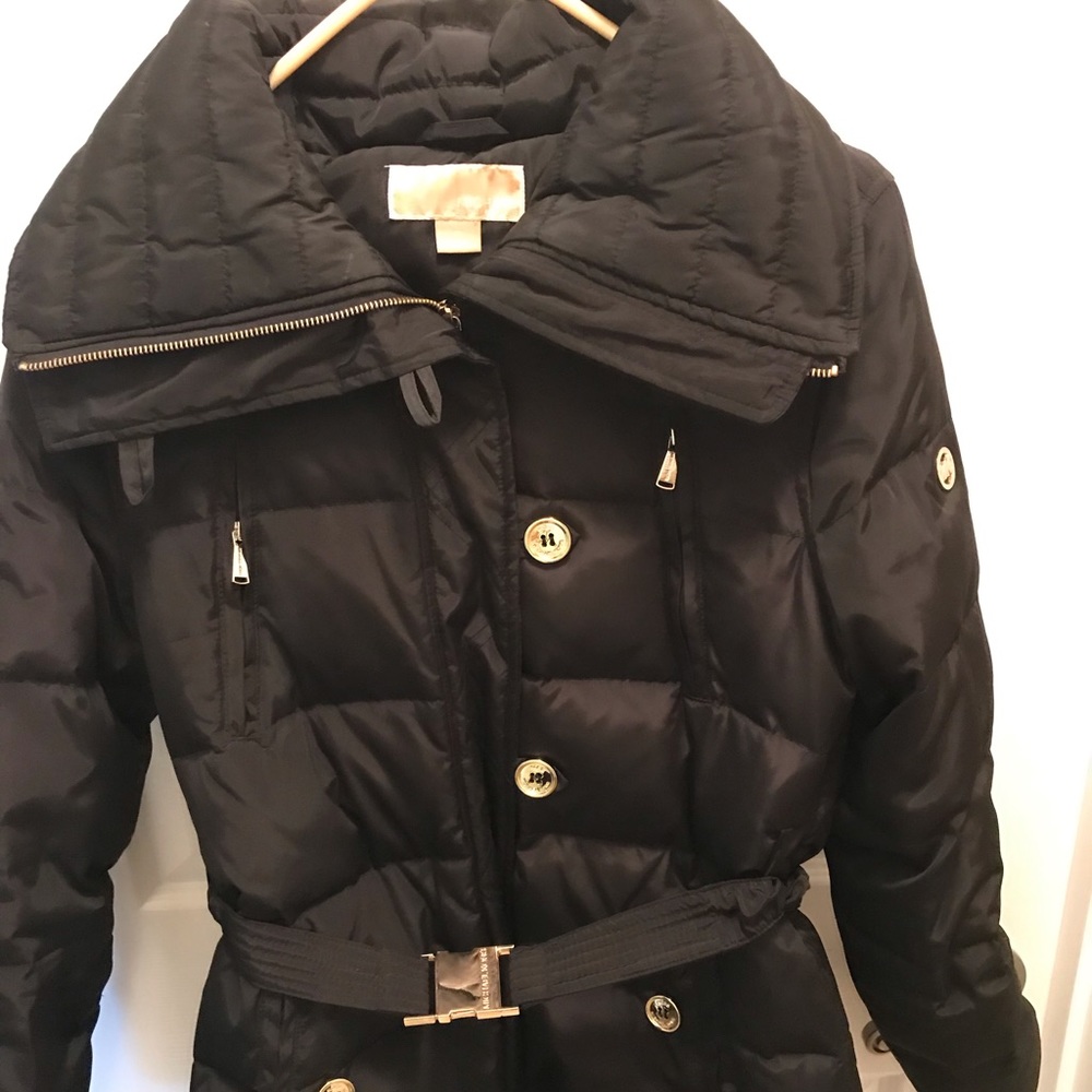 Michael Kors Black and Gold Belted Winter Coat
